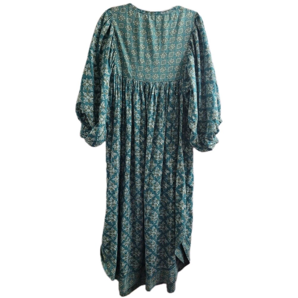 Free People Hazy Maisy Slouchy Maxi Dress Small Teal Floral Balloon Sleeve Boho - Picture 11 of 11